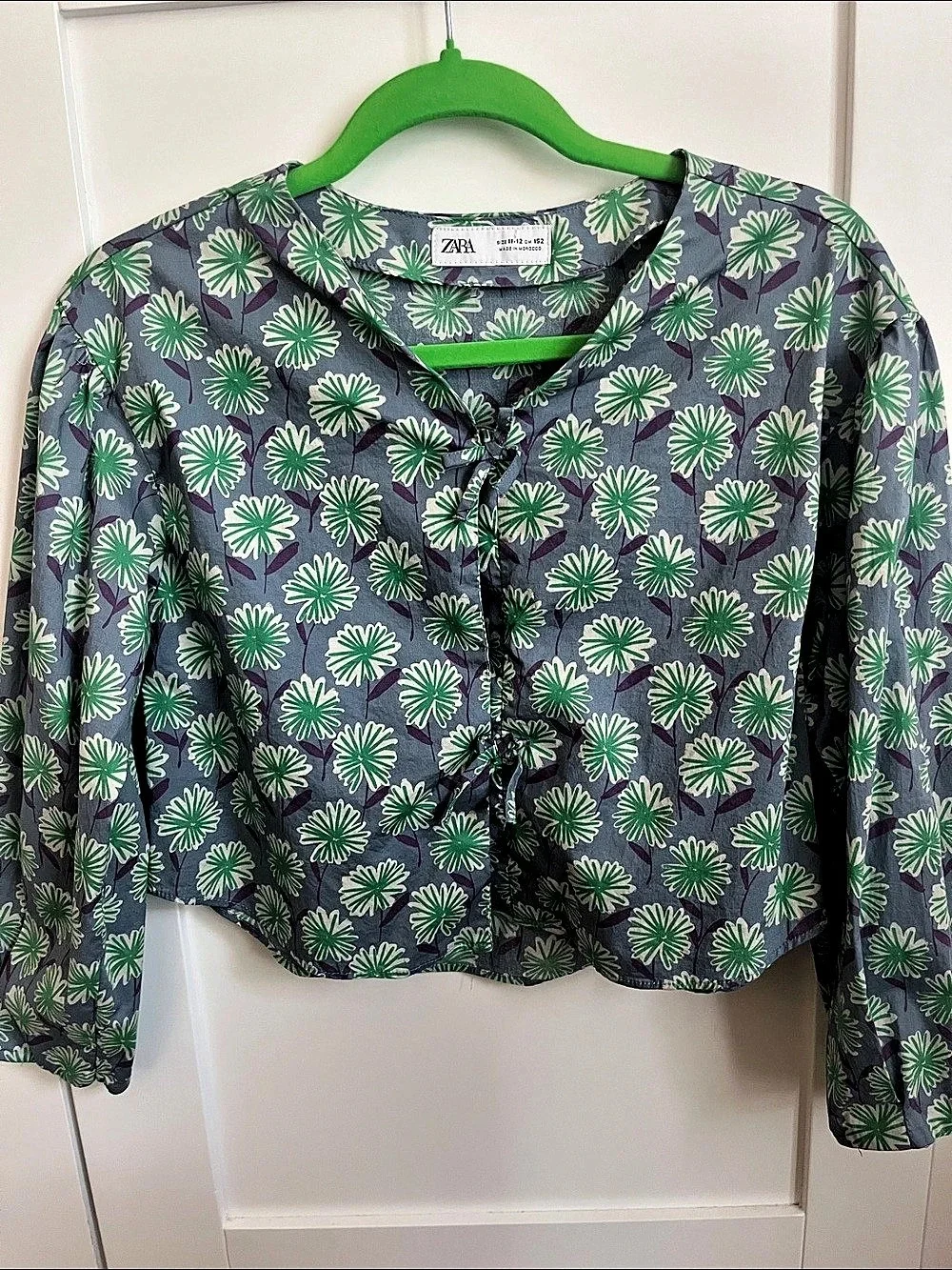 Zara Floral Blouse Green & Gray Girls 11-12Y Like New